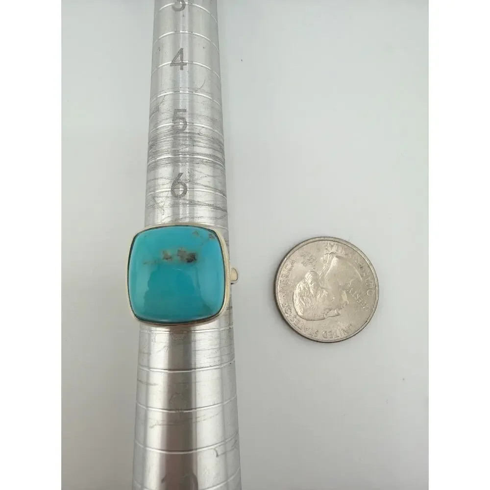 Sterling Silver Natural Turquoise Bezel Set Ring Size 8.5